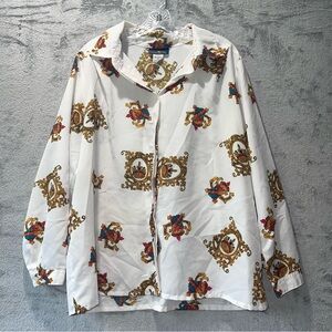 Hunter's Run White Crown Print Button Down Blouse Size B0